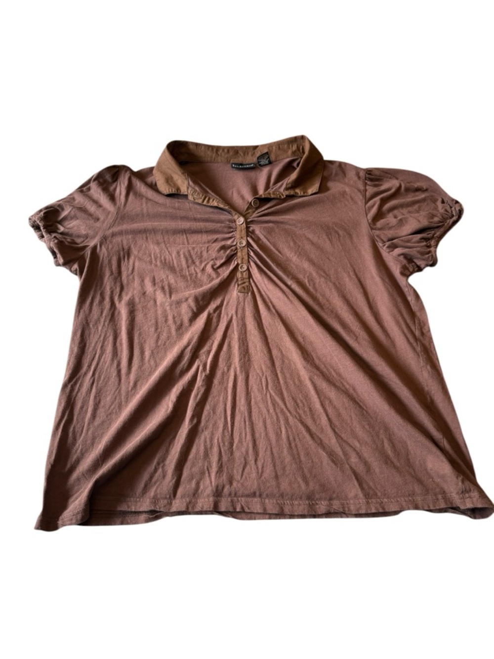 Bay Studio Plus Shirt Womens Size 2X Brown Collared Top 1/4 Button Short‎ Sleeve